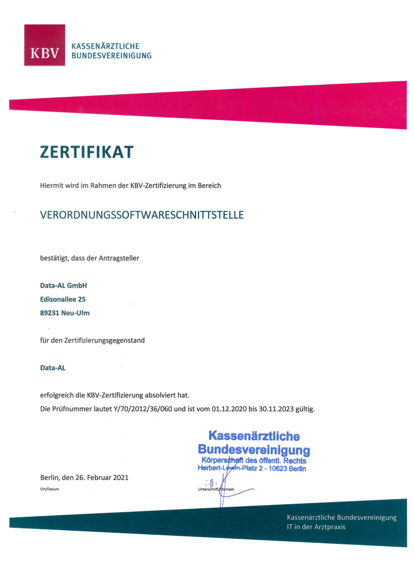 KBV Zertifikat Verordnungssoftwareschnittstelle